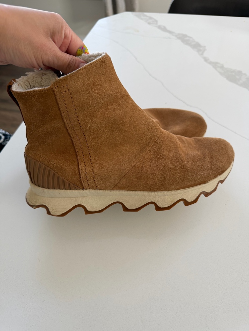 Sorel Tan Suede Shearling-Lined Ankle Booties